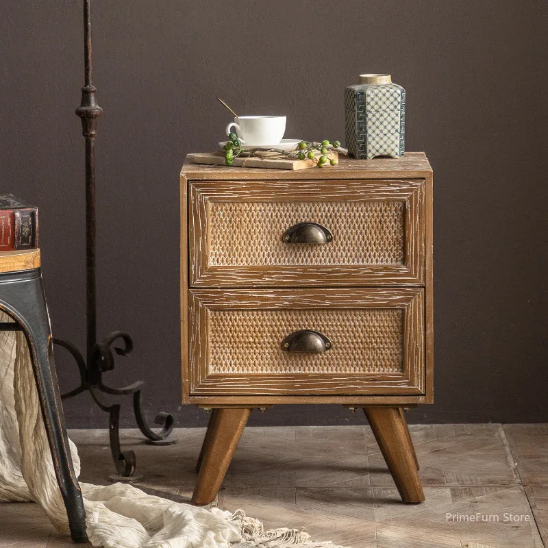 Vintage Bedroom Nightstand Creative Small Space Sofa Side Cabinet Designer Storage