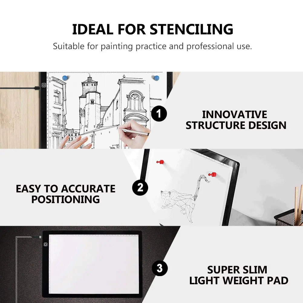 A4 Size LED Light Box Tracing Board Portable Ultra Thin Touch Dimmable Copy Board Magnetic Design Built-in Ruler for Sketching