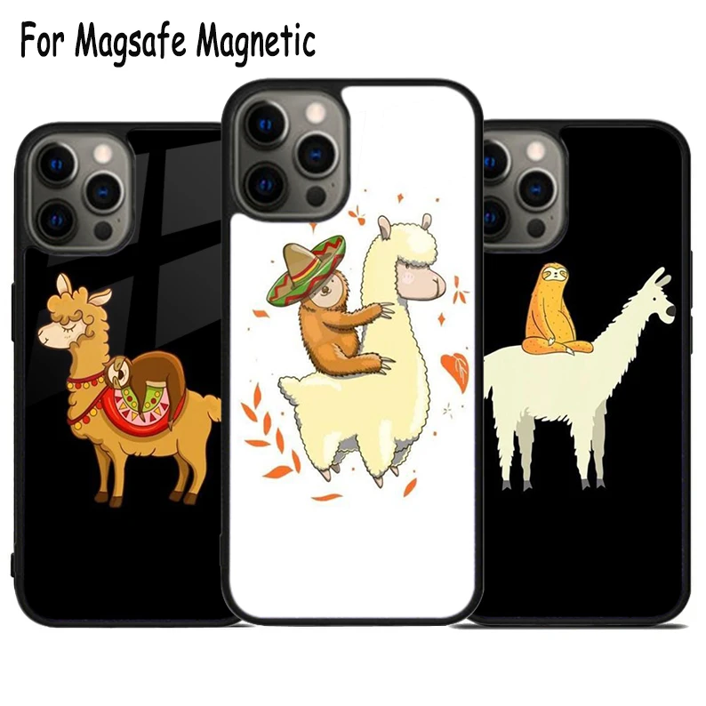 Sloth Riding Alpaca Wireless Charge Magsafe Phone Case For iPhone 15 16 14 13 11 12 Pro Max Plus Magnetic Bumper Cover