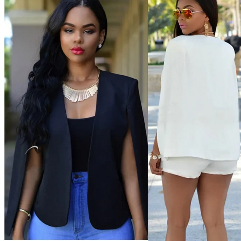 New Fashion Blazer Women Summer Clothes Half Sleeve White Coat Office Lady Work Wear Plus Size Tops