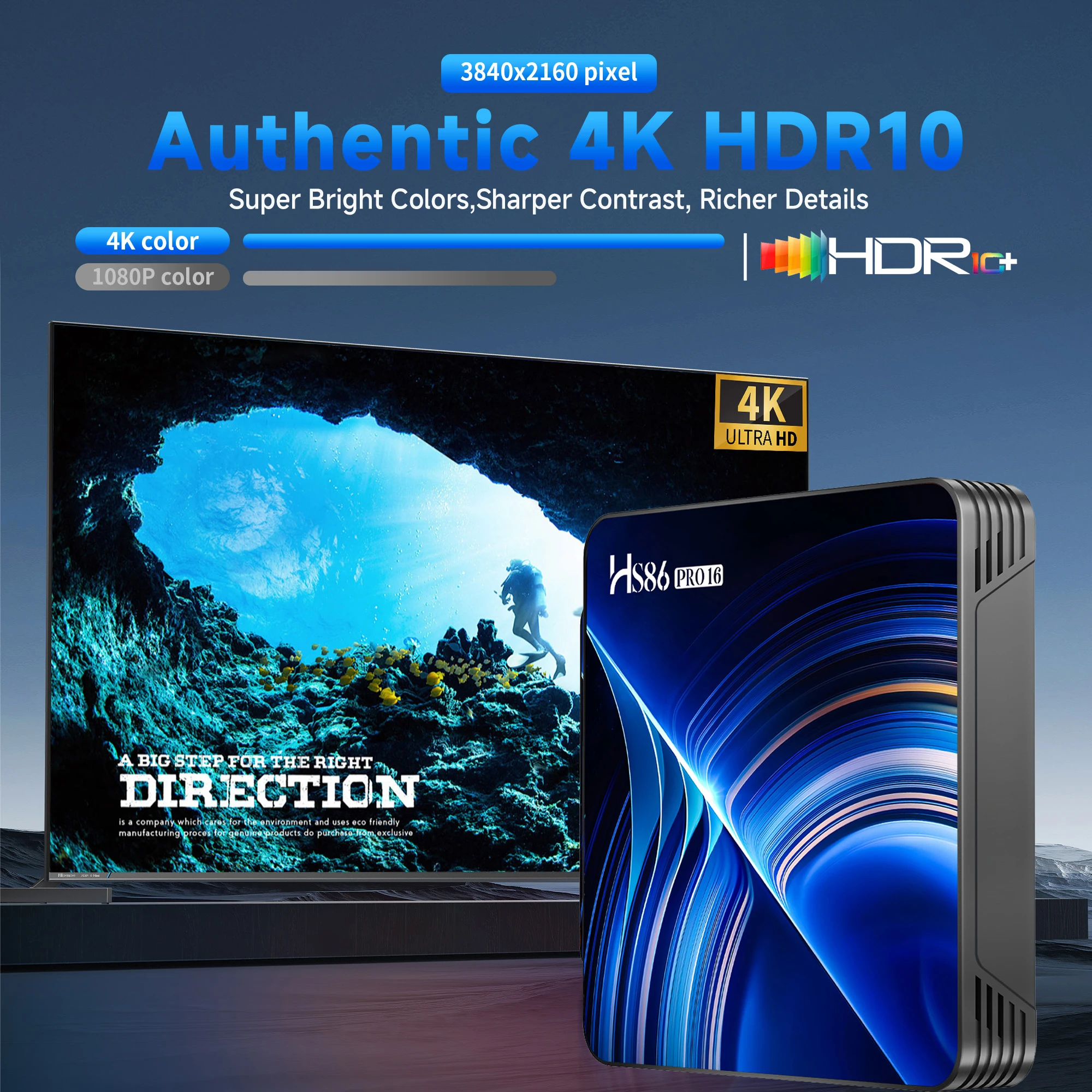 HS86 PRO Amlogic S905Y5 Android14.0 4K Video LAN 100M Wifi6 BT5 Voice Assistant Remote Control Media Smart TV Box