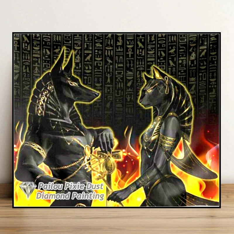 Egyptian Goddess Bastet And Anubis Gods Methology Art AB Diamond Painting Ancient Egypt Cat Mosaic Cross Stitch Decor