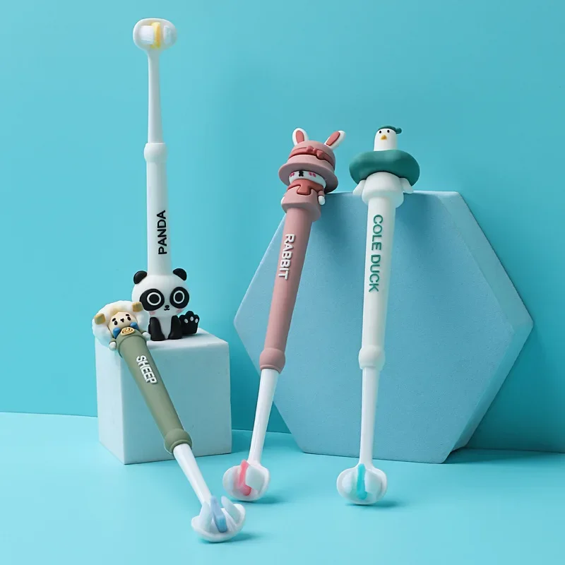 Children Toothbrush Cute Interesting Soft Boys Girls Baby Dental Care Three Sided Brush Cartoon Animals Anti Slip Toothbrushes