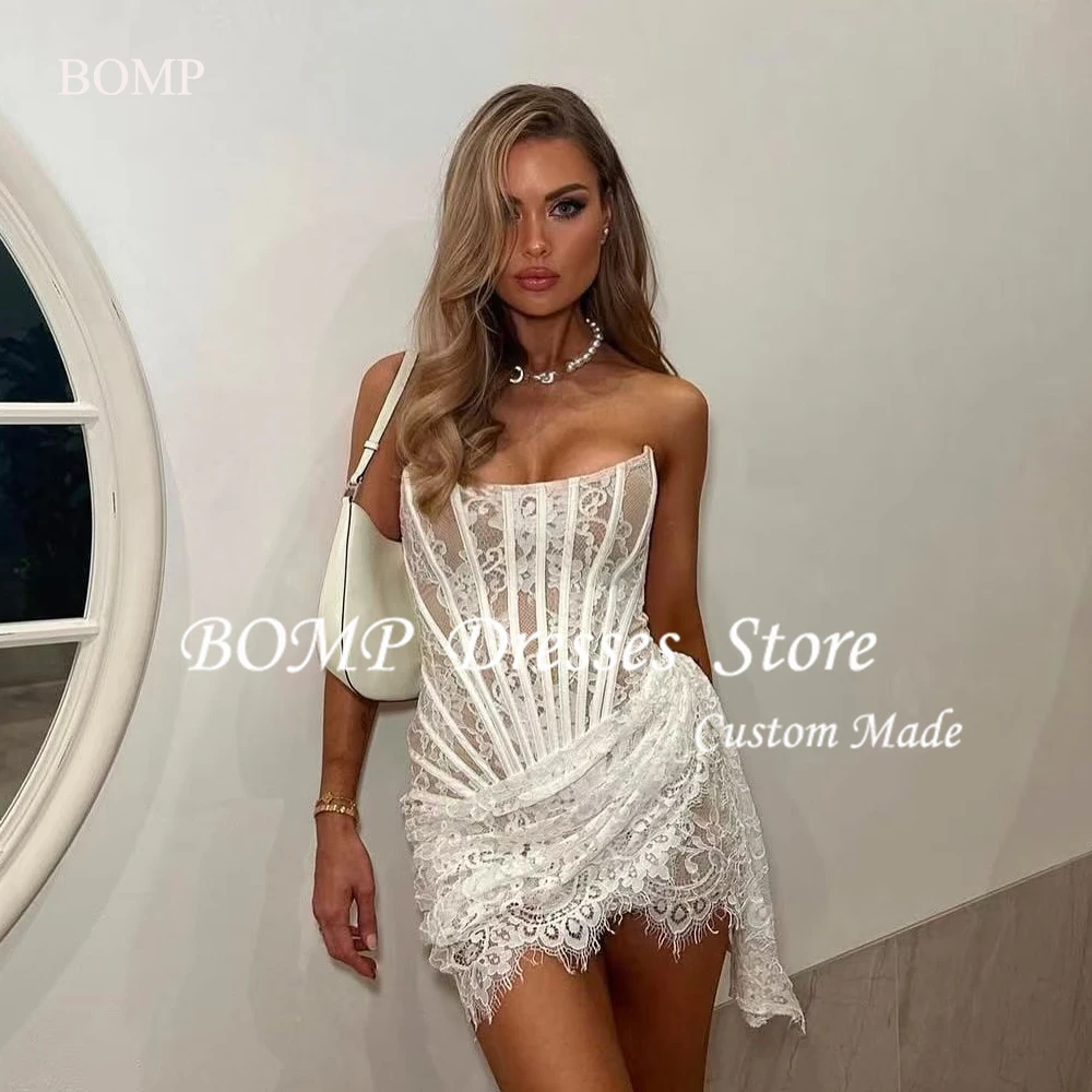 

BOMP Sexy Evening Dress Mini Lace Cocktail Party Dresses Summer Beach Skirt Strapless Prom Gowns Customized 2025