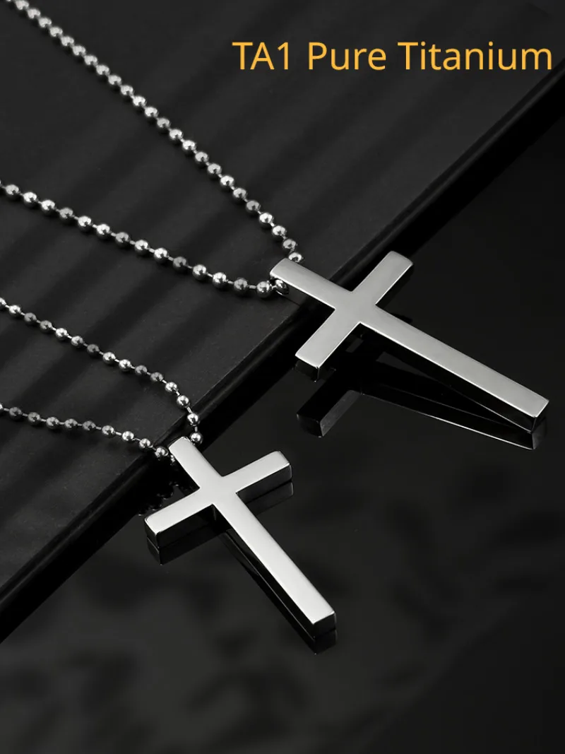 New TA1 Pure Titanium Bead Box Chain Necklace Crosses Pendant Handmade Mirror Jewelry Polished Titanium Crosses DIY Necklaces