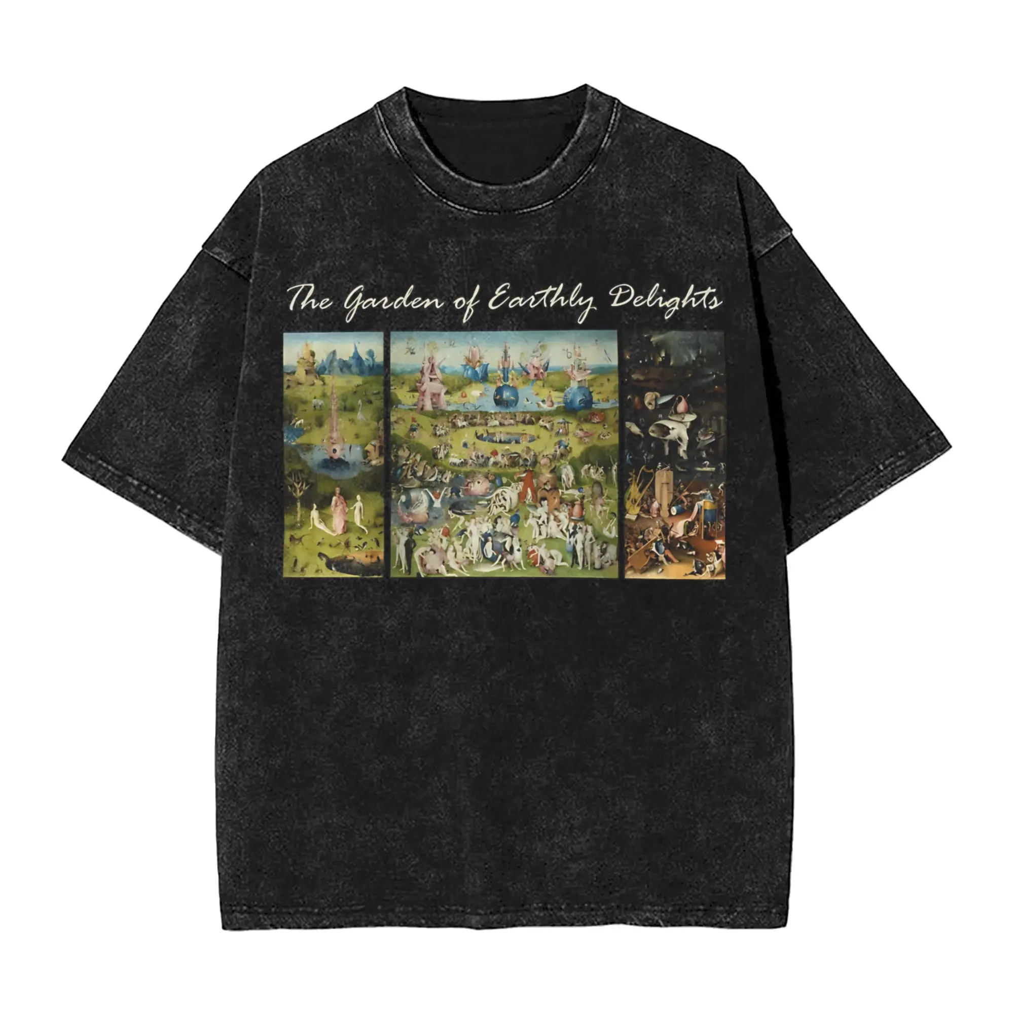 Hieronymus Bosch - The Garden of Earthly Delights T Shirts Hip Hop Washed Short Sleeve Street T-Shirt Men Women Streetwear