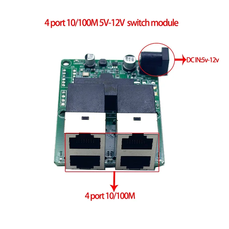 

Fast switch mini 4 port ethernet switch 10 / 100mbps rj45 network switch hub pcb module board for system integration module