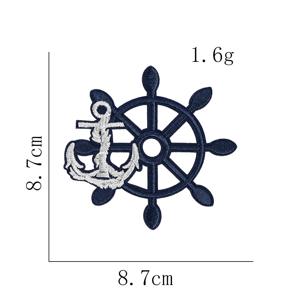 2pc Nautical Anchor Ship Wheel Iron On Embroidery Patch Navy White Sailor Sew Applique for Jacket Jeans Backpack Clothing Decor