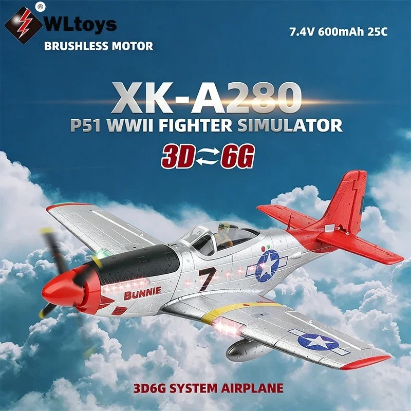 

Wltoys 2.4G 4CH RC Airplane A280-P51D With Gyro And 1806 Brushless Motor Fixed Plane RTF Version For Kids And Adults Gift
