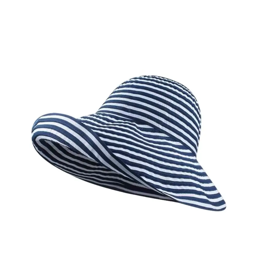 Unisex Breathable Stripe Fisherman Hat Lightweight Wide Brim Sun Hats Foldable UV Protection Summer Hats Outdoor Mountaineering