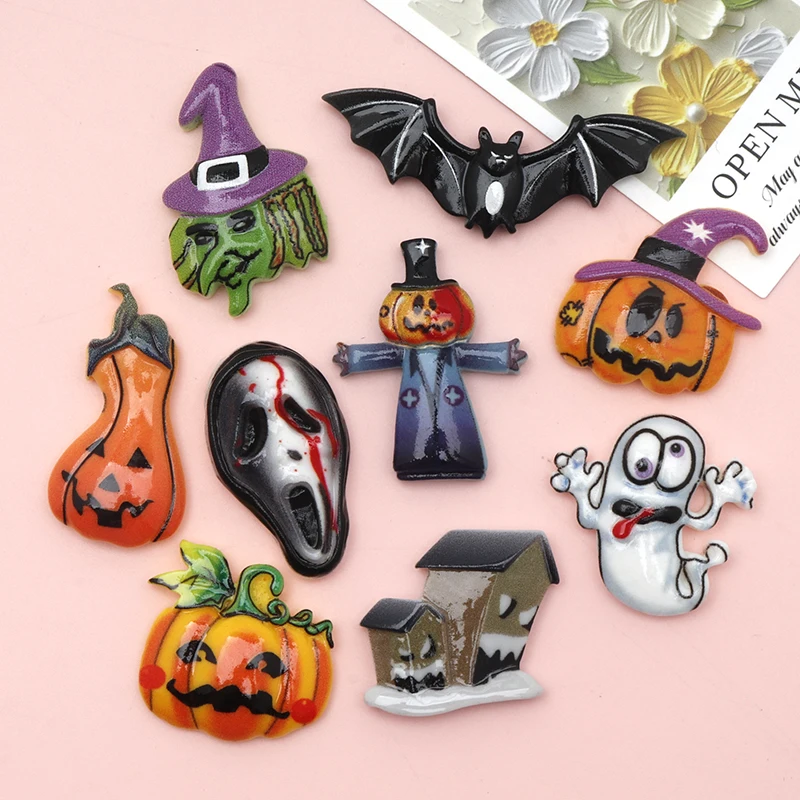 10/100pcs Resin Decor Halloween Faltback Cabochon DIY Accessories for Handmade Hairpin Keychain Jewelry Shoes Scrapbook Decor