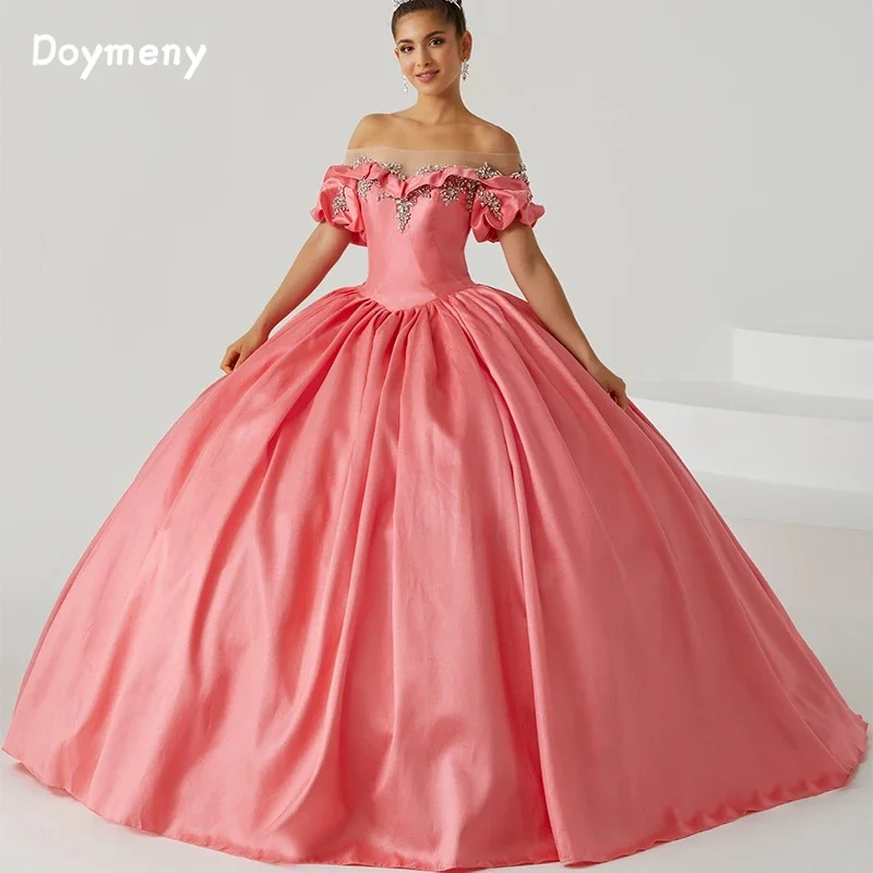 D0ymeny-vestido De quinceañera con hombros descubiertos, traje De baile largo De 15 Años para graduación