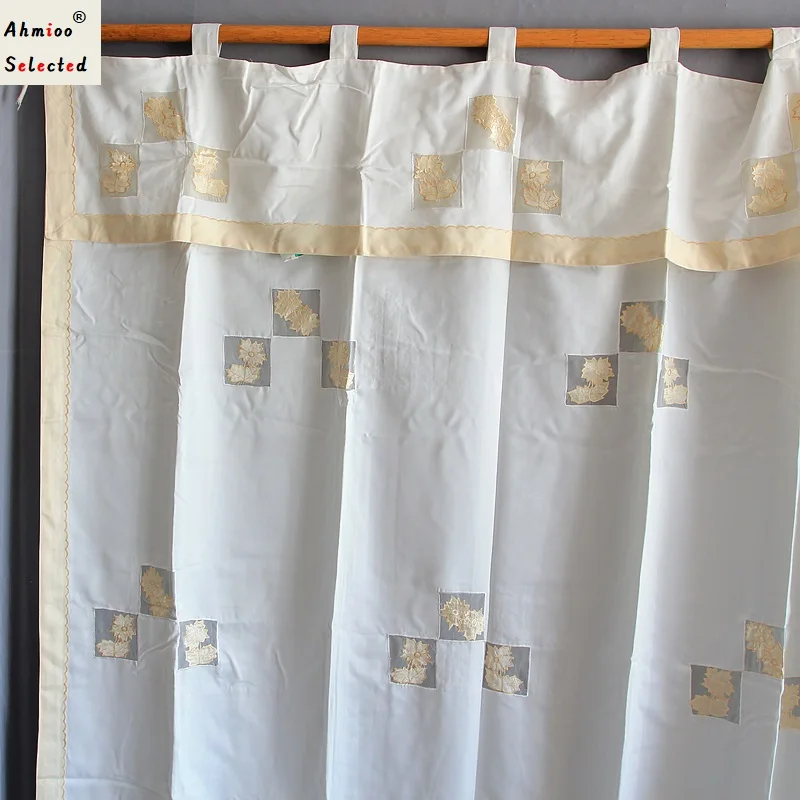 

Pastoral Handmade Soft Cotton Fabric Blackout Curtains with Valance Embroidery Solid White Short Kitchen Curtain Blinds Tap Top