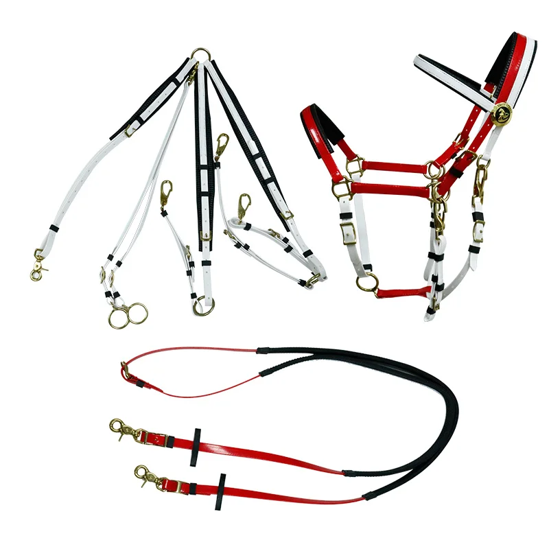 

Shiny Glossy Full Set Endurance Bridle TPU Coated Nylon Leather Waterproof Model Red Western Style Fancy Halter Reins Included 2