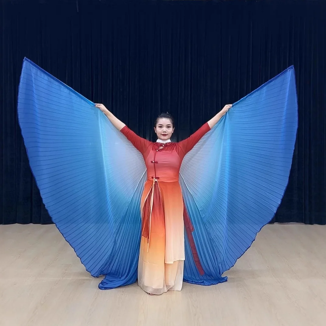 New creative belly dance costume white and blue gradual change chiffon cape female performance back decoration props golden win - view 5