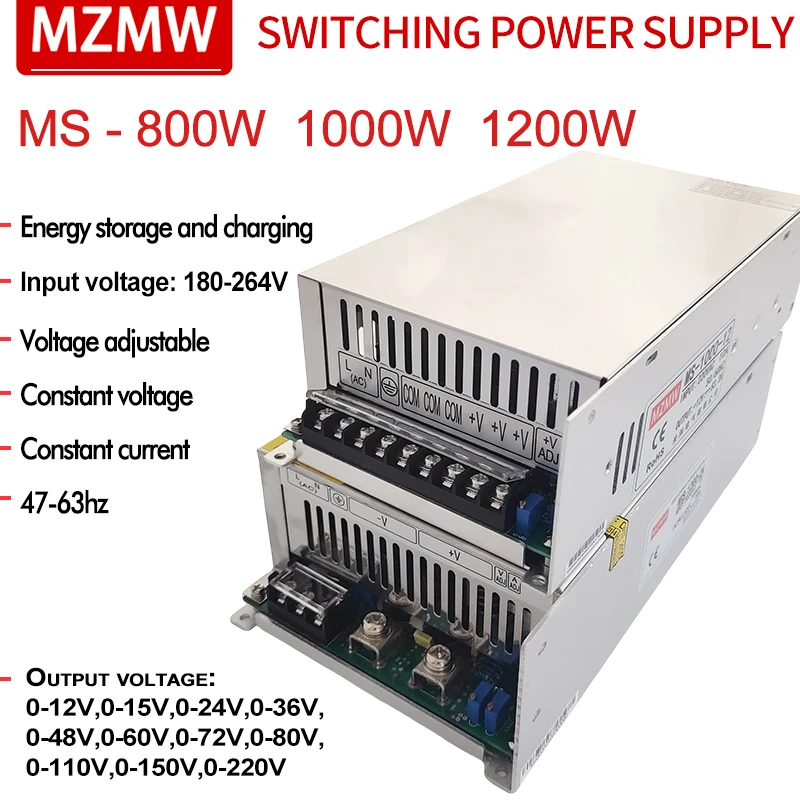 

MZMW Switching Power Supply 800W 1000W 1200W 0-12V 15V 24V 36V 48v 60V 72V 80V 110V 150V 220V AC/DC Voltage Adjustable SMPS