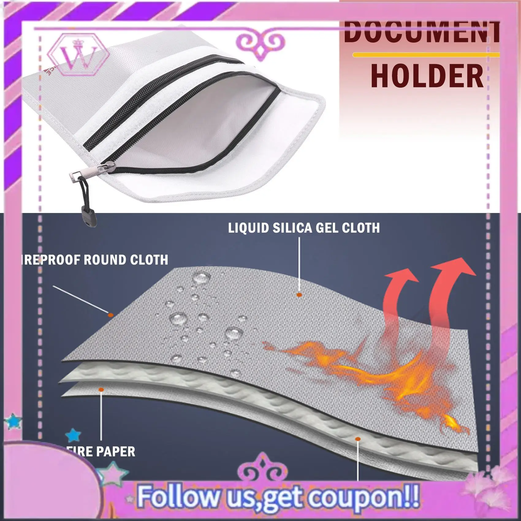 Fireproof Document Bag,Waterproof And Fireproof Money Bag With Zipper,Fireproof Safe Storage Pouch For Passport Ect. Best-Sellin