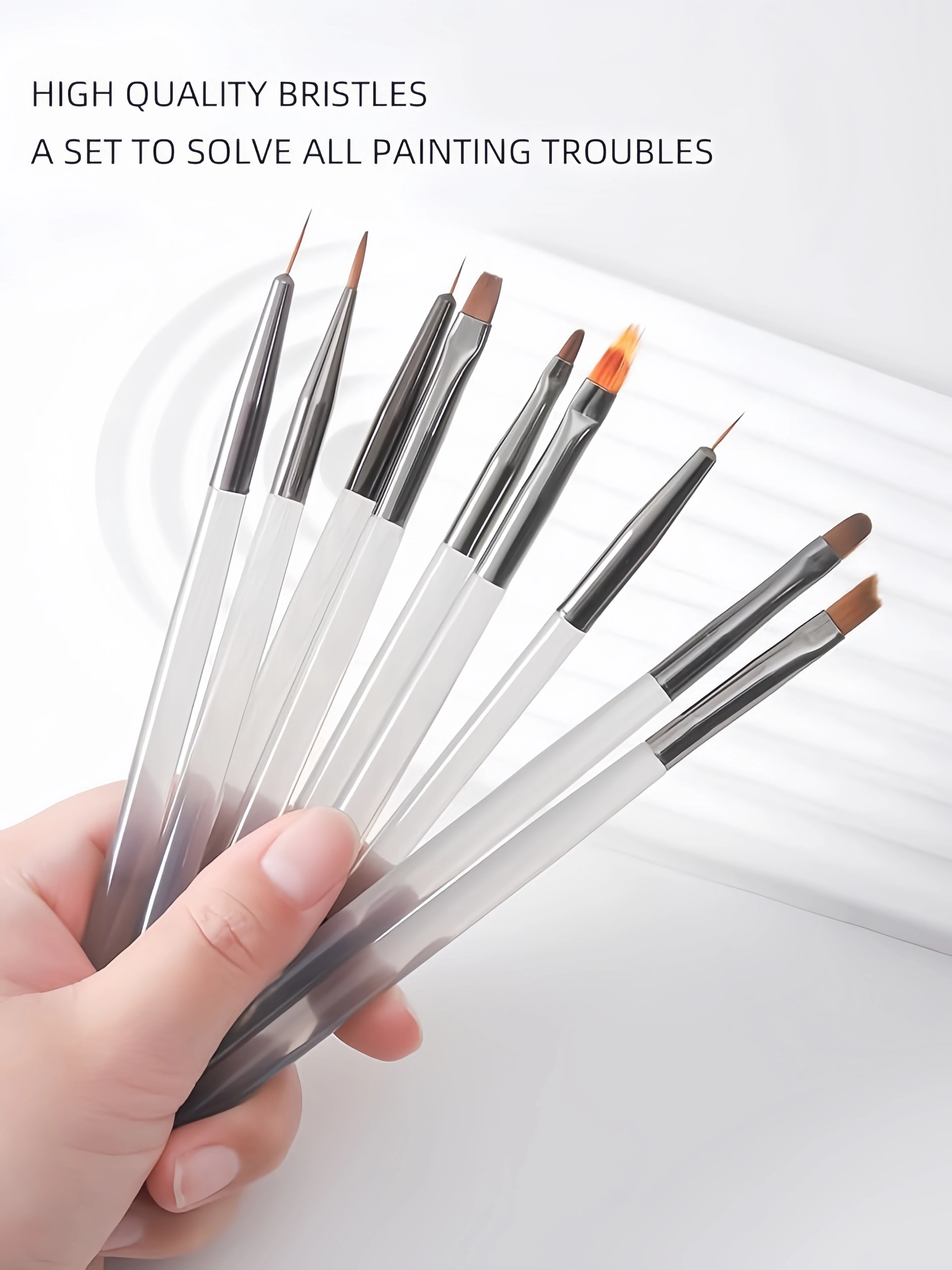 9 pçs pincéis de arte do prego profissional pintura caneta forro diy escova para design da arte do prego ferramenta manicure marrom e cinza