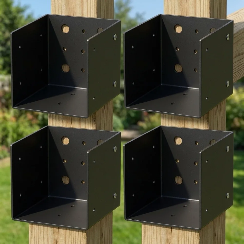 4PCS Wood Post Connecting Brackets Outdoor Frame Support Hardware Heavy-Duty Corner Fastener For Patio Garden Fence DIY Building