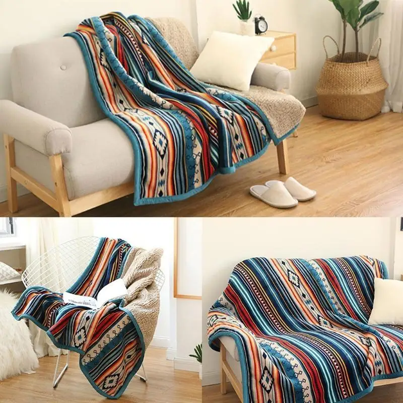 62KD Air Conditioner Throw Blanket Single Person Colorful Stripes Throw Blanket