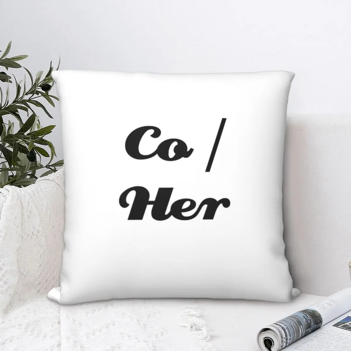 

Co Her Pronoun Badge Square Pillowcase Polyester Pillow Cover Velvet Cushion Decor Comfort Throw Pillow For Home Living Room