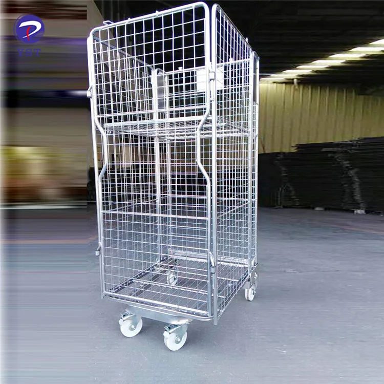 Top covers handle foldable nestable galvanized metal steel roll cage trolley