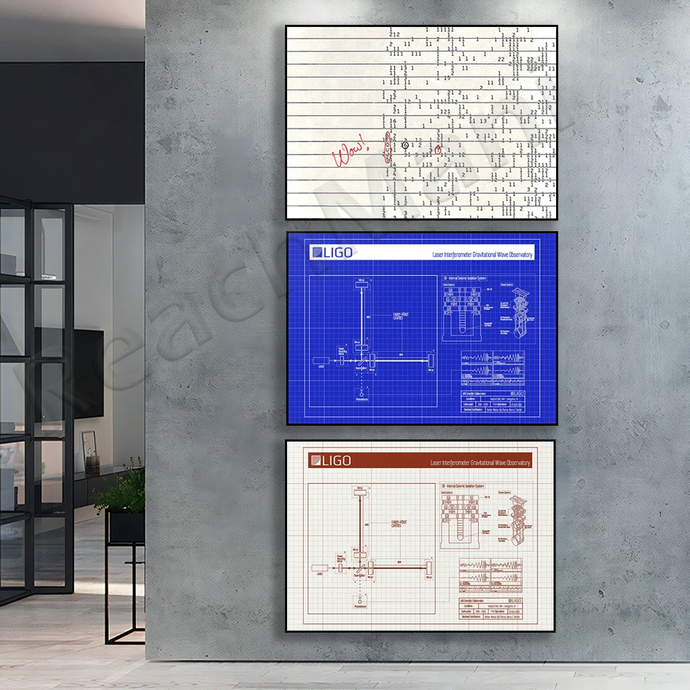 Wow! Signal |   Art scientifique spatial, plans de laboratoire, art mural sur la physique, ondes gravitationnelles, affiches scientifiques, cadeaux scientifiques