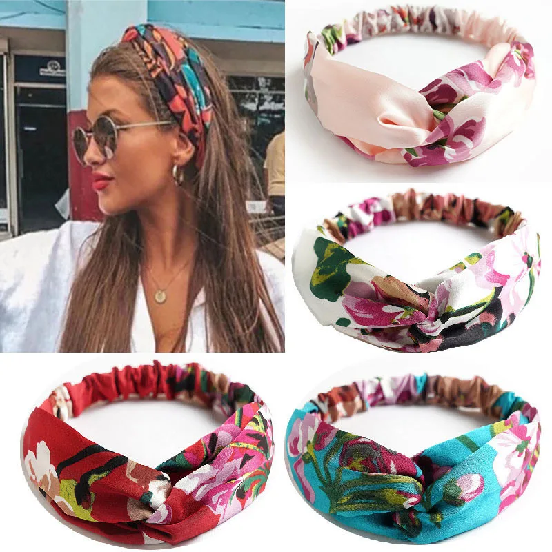 2022 New Fashion Women Summer Style Headbands Bohemian Girl Cross Turban Bandage Bandanas Hairbands Headwear Hair Accessories