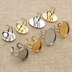 5pcs 13x18mm 18x25mm Inner Size Oval Stainless Steel Adjustable Ring Settings Blank Base Fit Oval Glass Cabochons Ring Bezels