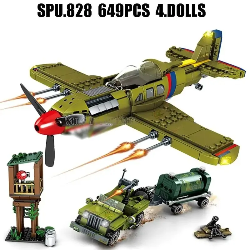 101382 649pcs Military Ww2 P-40 Aircraft Plane Fighter Pearl Harbour Base 4 Dolls Army Weapon Boy Building Blocks Toys