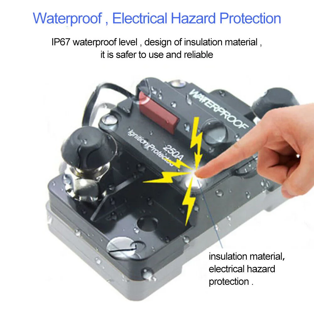 12V/24V/48V Circuit Breaker Fuse Reset 30A/40A /50A /60A/70A/80A/100A/150A/200A/250A/300A Waterproof for Boat Car Audio System