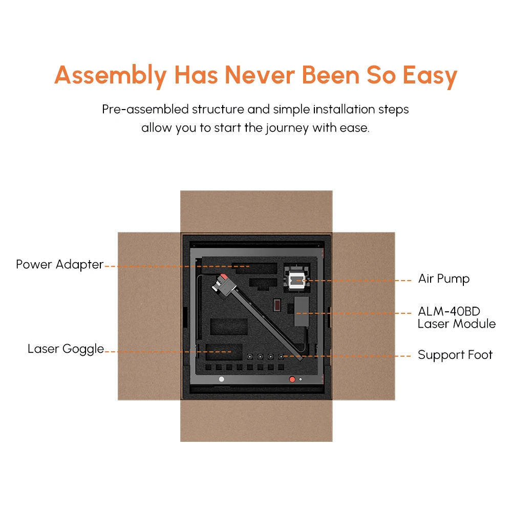 AlgoLaser Laser Engraver 40W Output DIY Laser Cutter Machine Air Assist Lens Monitoring 30000mm/min CNC Engraving Metal Color