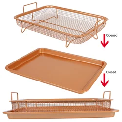 Oil Frying Baking Pan Grill Crispy Mesh Stainless Steel Baking Tray Copper For Oven Air Fryer BBQ Non-stick Chips Basket