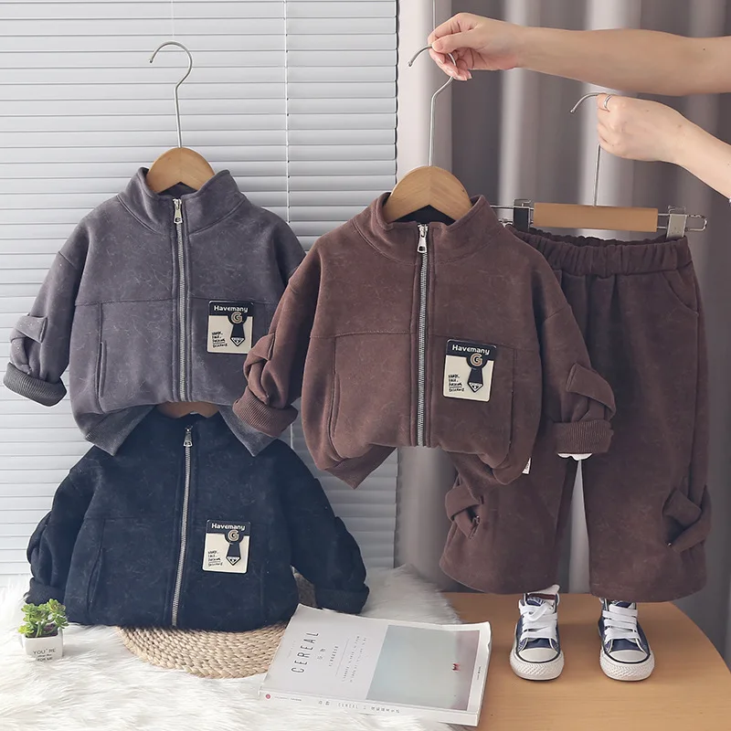 Boys Clothes Sets Autumn Winter Children Thick Velvet Coats Pants 2pcs Casual Warm Suit For Baby Tracksuits Kids Outfits Toddler