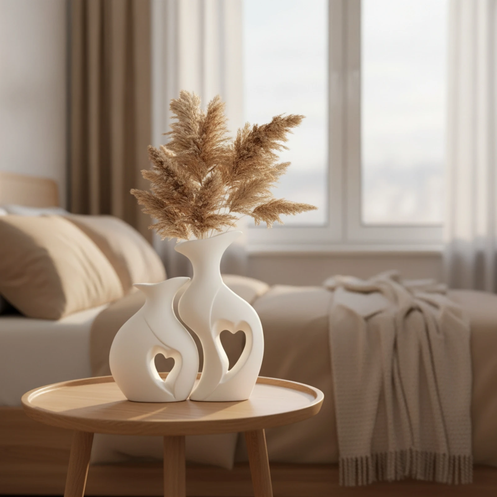 2 Pieces Vase with Hollow Heart Design Matte Vases with Heart Cutout Minimalist Ceramic Vases Nordic Organic for Home Decorators