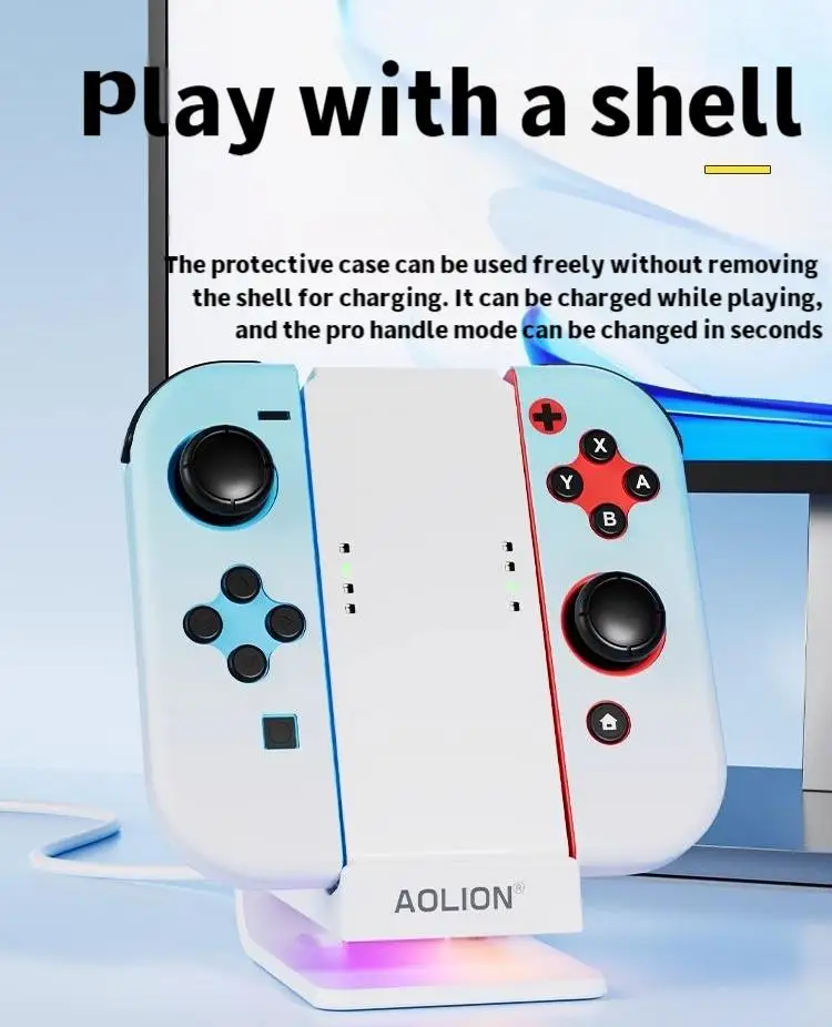 AOLION per Switch Joycon Sedile diviso Ricarica Console di gioco OLED Supporto Display di archiviazione Ricarica sedile con maniglia destra RGB