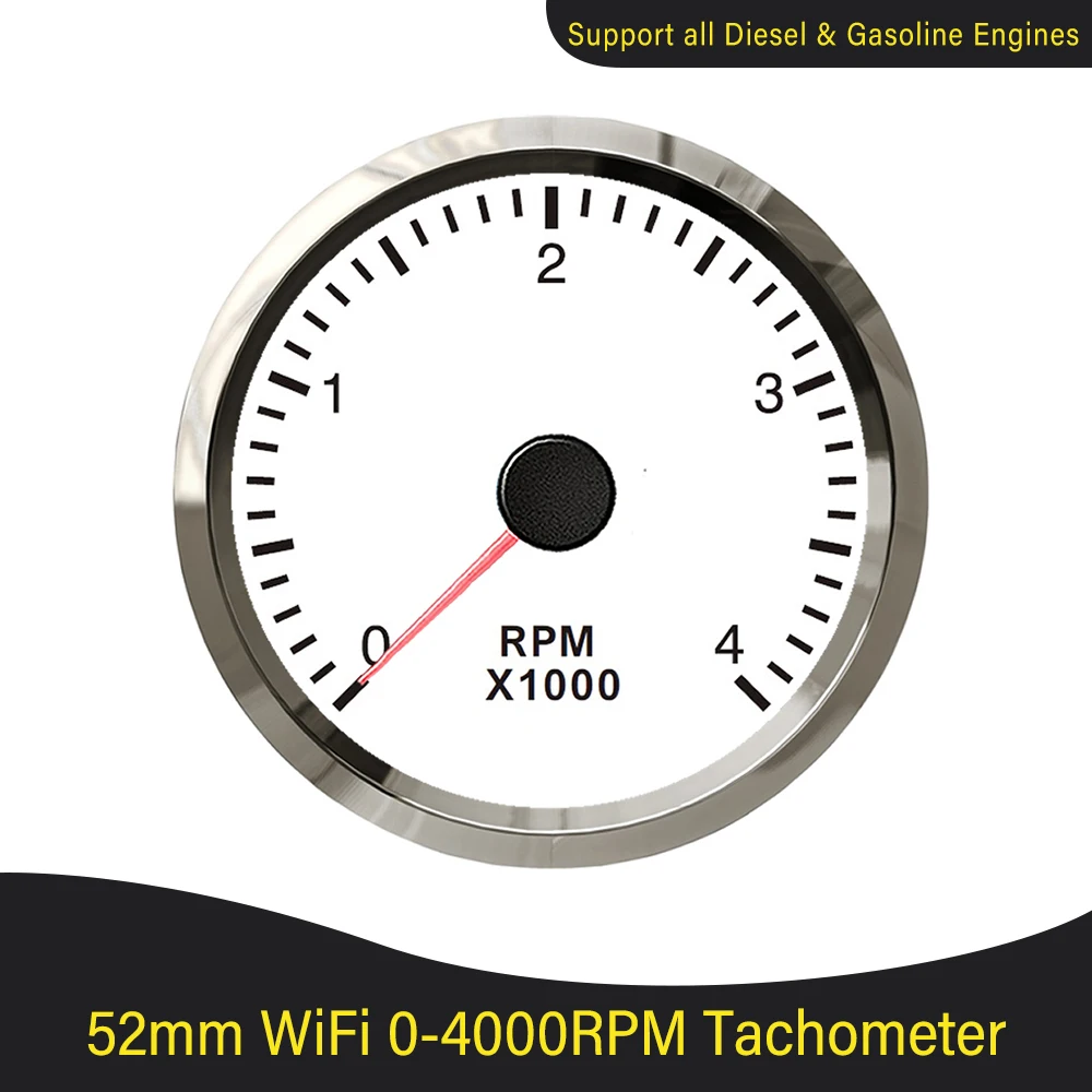 New 52mm WiFi 0-4000RPM 8000 RPM Tachometer for Generator UTV ATV Rev Counter Diesel Gasoline with White/Yellow Backlight 9-32V