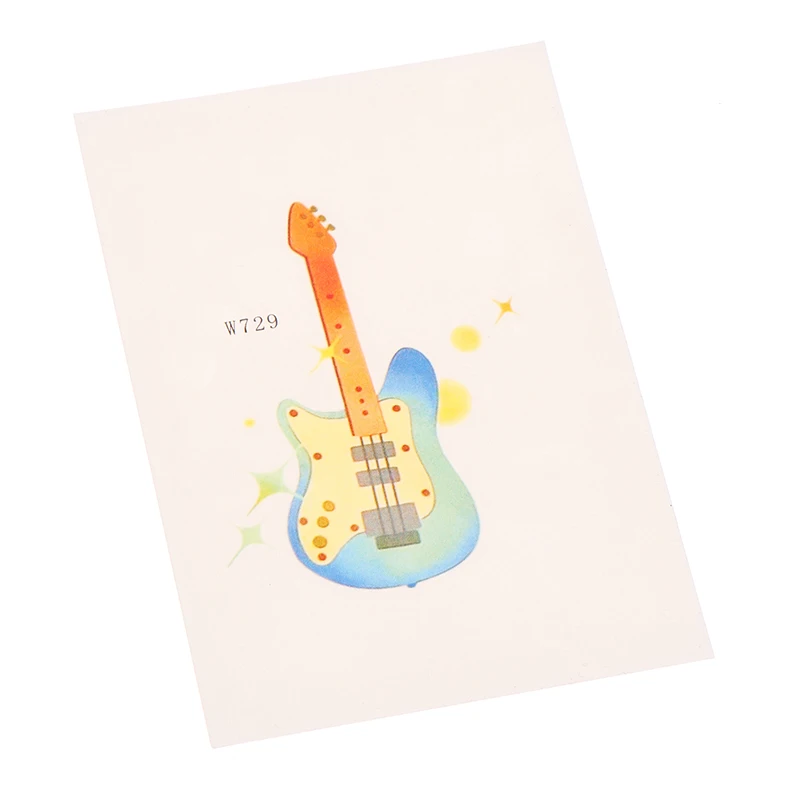 1 Sheet Colorful Small Guitar Temporary Tattoos For Women Men Fake Tattoo Sticker Adults Face Hands Body Art Tatoo