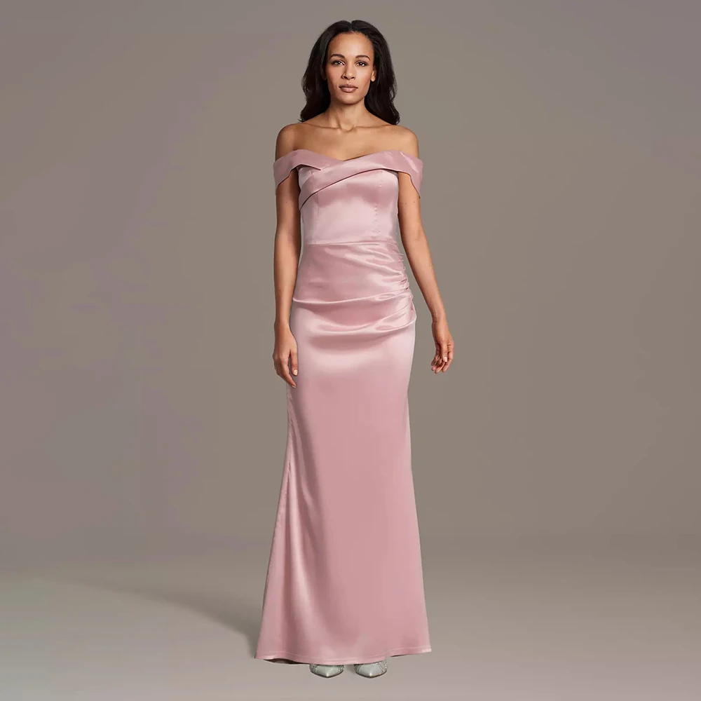 

2026 Luxury Strapless Off Shoulder Mermaid Evening Dresses Women's Formal Evening Gowns Satin Pleated Sleeveless Prom Gown