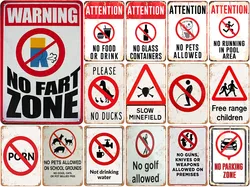 Vintage Metal Plaques of Warning No Fart Zone Attention No Food or Drink No Pets Allowed No Parking for Bar Decorative Yard Sign