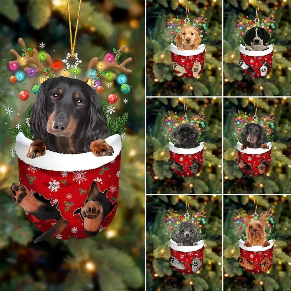 Christmas Ornaments Cute Puppy Dog Xmas Tree Hanging Pendant Christmas Decoration For Home Diy Wedding Party Decor New Year 2023