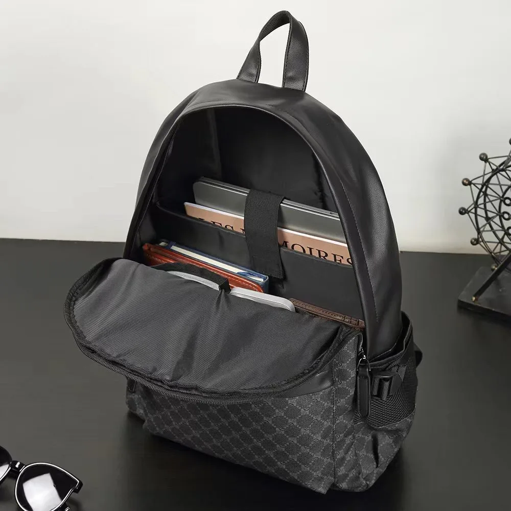 Business PU-Leder Reise Freizeit Student große Kapazität Herren Laptop Rucksack Schultaschen – Detail 2