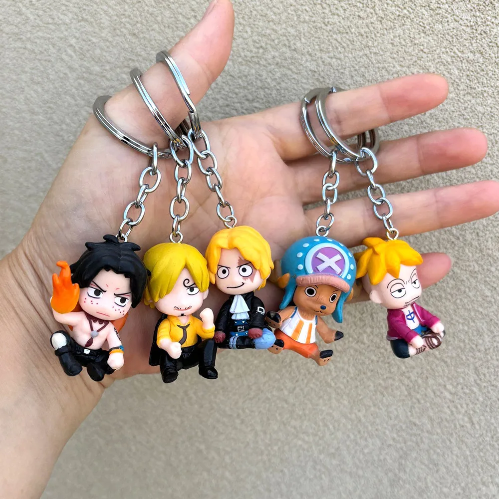 10pcs/set Cartoon One Piece Keychain Monkey·D·Luffy Roronoa Zoro Doll Keyring Car Bag Decoration Pendant Key Chains Accessories