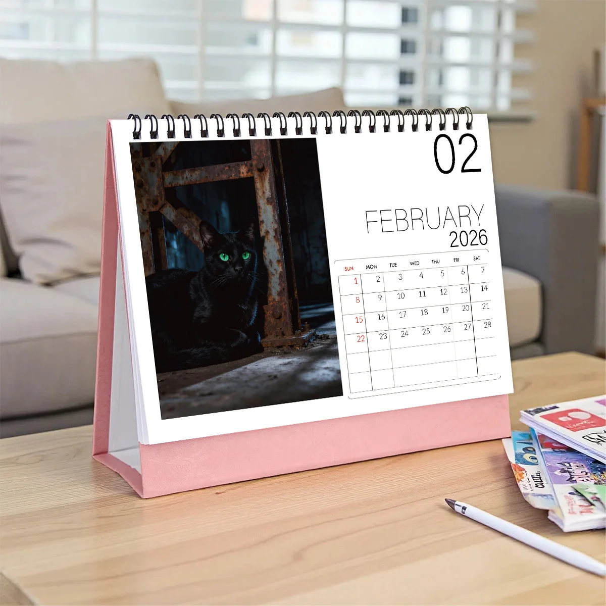 Calendario da tavolo elegante a tema gatto nero da 1 pezzo con scene atmosferiche, ideale per gli amanti dei gatti neri, ideale come regalo di Capodanno 2026