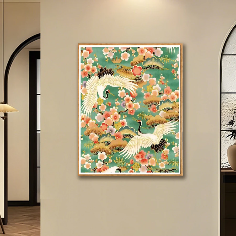 

A Jiangnan Chinese-Style Handmade Cross-Stitch Kit, Featuring White Cranes, Red Plum Blossoms, and Pine Branches, DIY Handmade Embroidery Material Package, Large Wall Decoration for the Living Room, Traditional Auspicious Embroidery Crafts