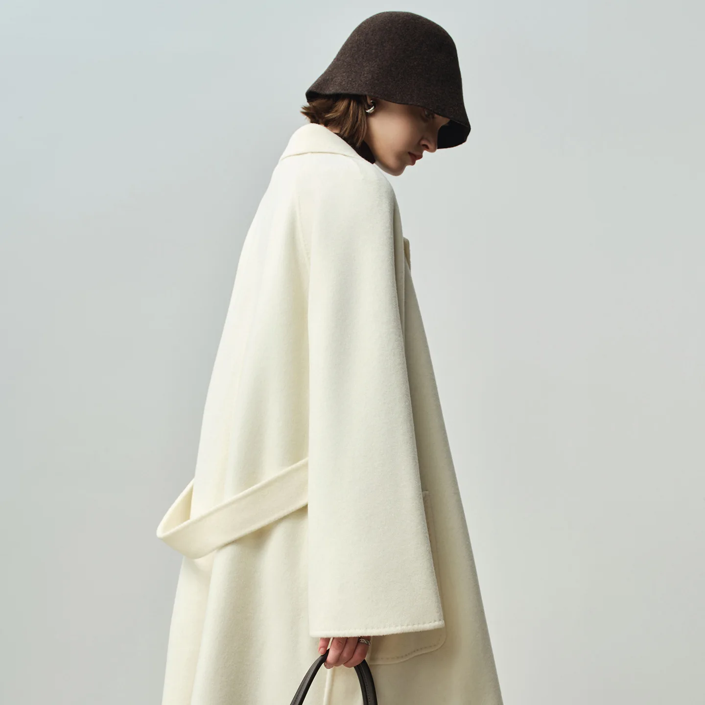 Winter Coat Women's 100% Wool Loose Type Milk White Casual Camel Coat Women Autumn Lace Up Jacket Commuter Handmade Sewing