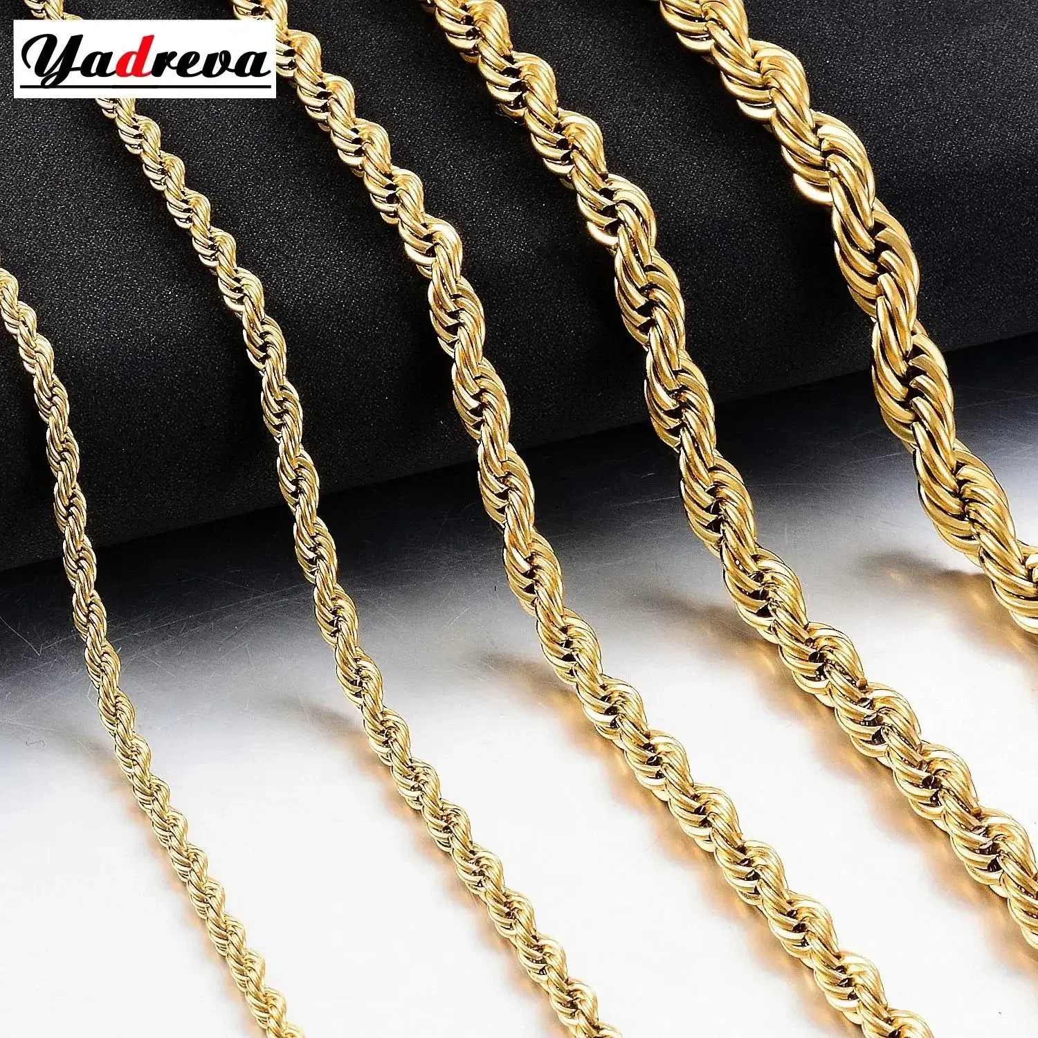 New Gold Color Stainless Steel Rope Chain 2mm-6mm Fashion Jewelry Ladies Necklace