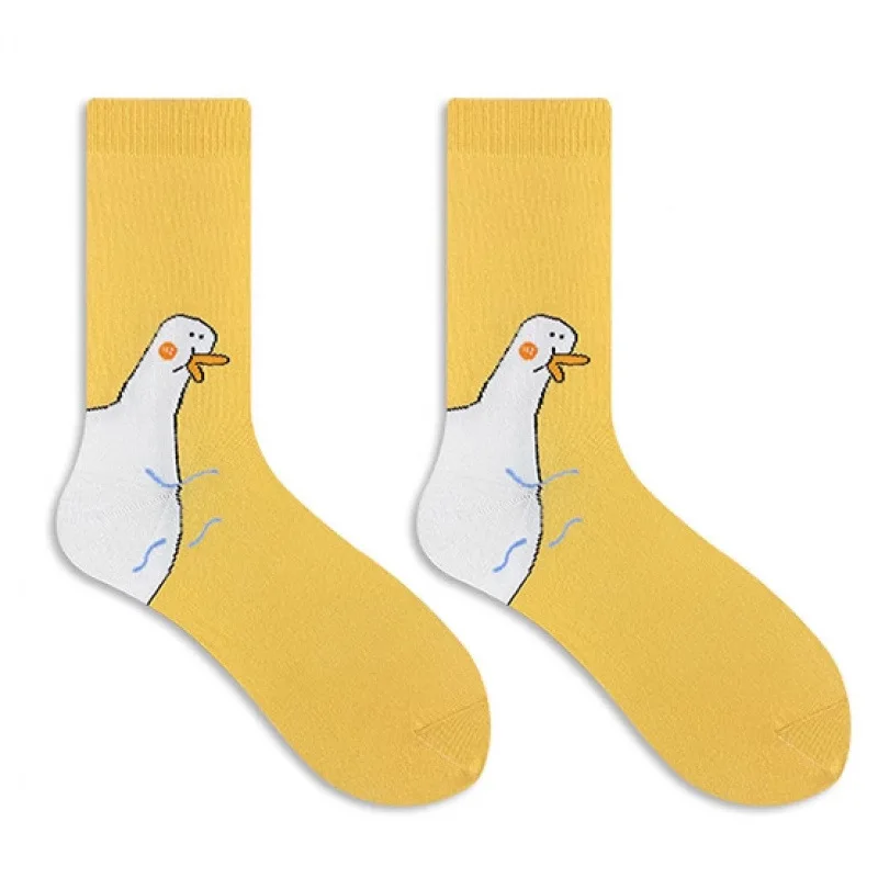 Novo engraçado ganso pato impresso meias moda feminina dos desenhos animados animal inverno quente meados de tubo algodão meia esportes criativo casual sox presente