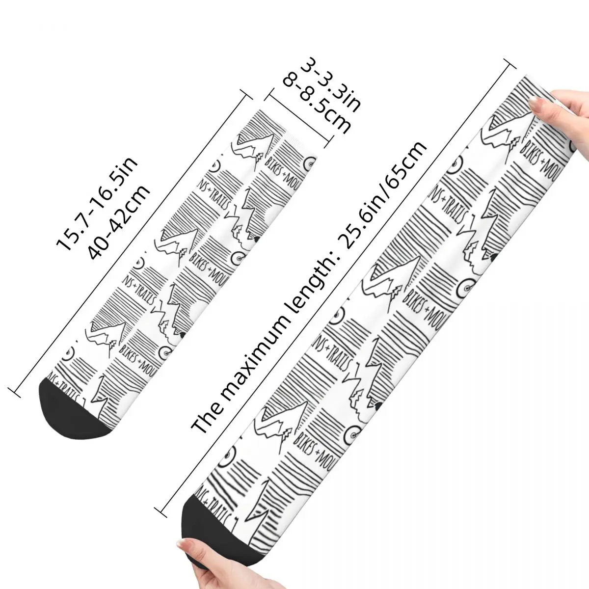 Funny Crazy Sock for Men Mountains Trails Downhill MTB Hip Hop Harajuku Bicycle Bike Pattern Printed Boys Crew Sock Casual Gift