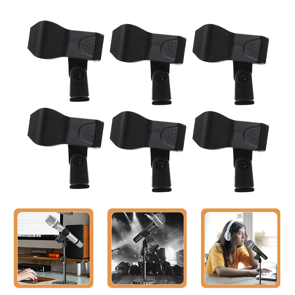 

6 Pcs Boom Mic Microphone Clip Holders Clamp for Wireless Stand Black Universal